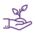 Illustrated icon showing a sapling plant in a hand
