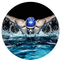 Professional swimmer in cap does laps 