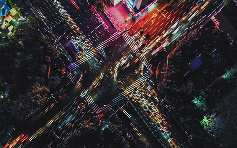 Birds eye view of city streets
