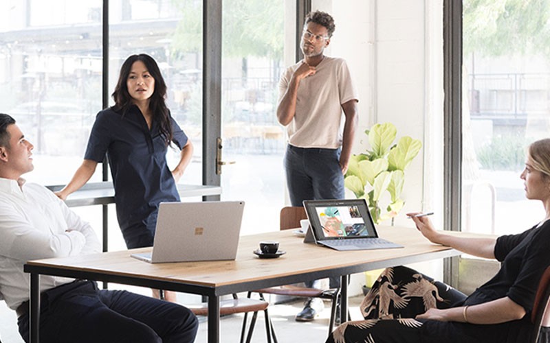 Microsoft team meeting with Surface devices