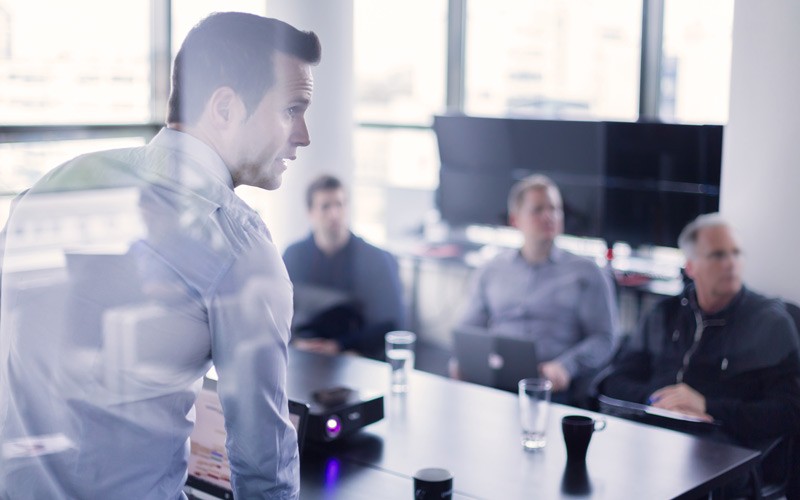 Business professional using chat to speak with client