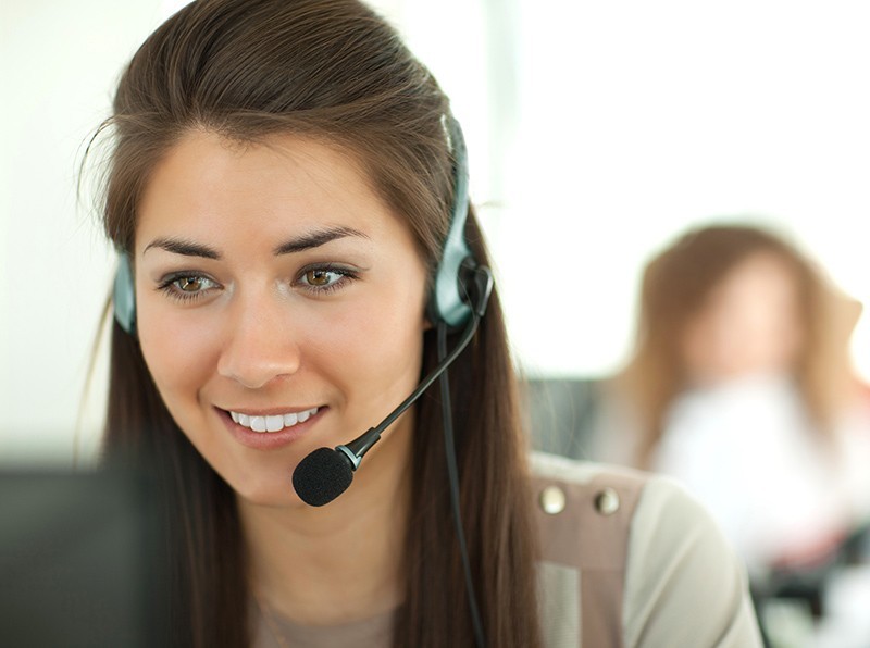 Customer solutions representative talking with client