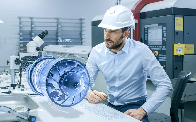 Designer working with simulation of design