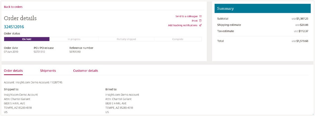 Order tracking and reporting dashboard